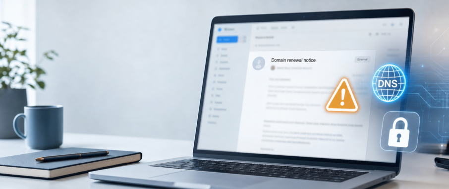 En bärbar dator visar ett e-postmeddelande med 