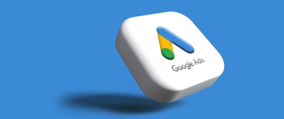 a white google logo on a blue background