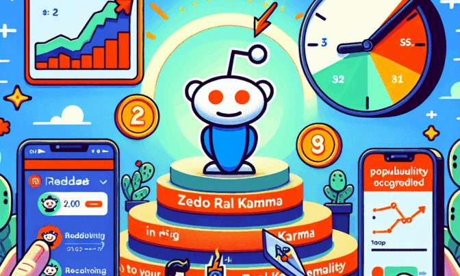 Illustration av en tecknad Reddit-maskot som står på ett podium omgivet av grafer, smartphones med Reddit-appar, och olika symboler för poäng och popularitet.